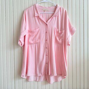 Side Stitch Oversize Blouse Pastel Pink Pocket front button down softgirl cozy
